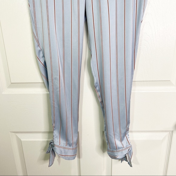 Hello Nite! Revolve Satin Pinstripe Pajama Pants w/ Ankle Ties & Pockets Size S - Picture 3 of 9